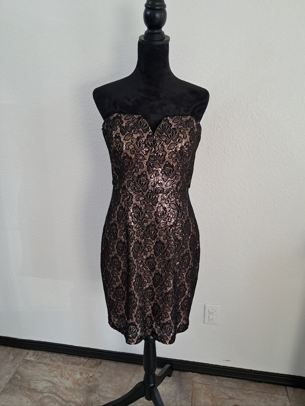 Bisou Bisou Cocktail Mini Dress Sz 10 Black Gold Coquette Whimsigoth Goth Glam